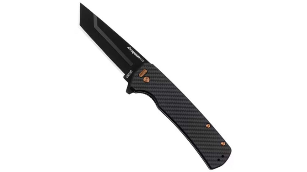 Outdoor Edge Cutlery Razor VX5 Folding Knife, 3in, Japanese 420J2 Stainless Steel Black Oxide Tanto Blade, Carbon Black G10 Handle, VX530BC