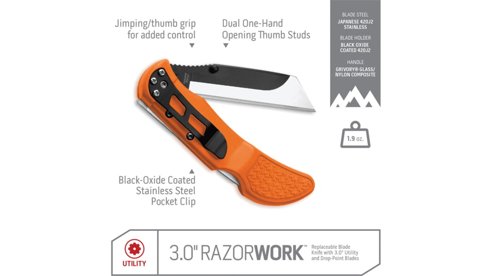 Outdoor Edge Cutlery Razor Work Lockback, Orange, RWB-3070C