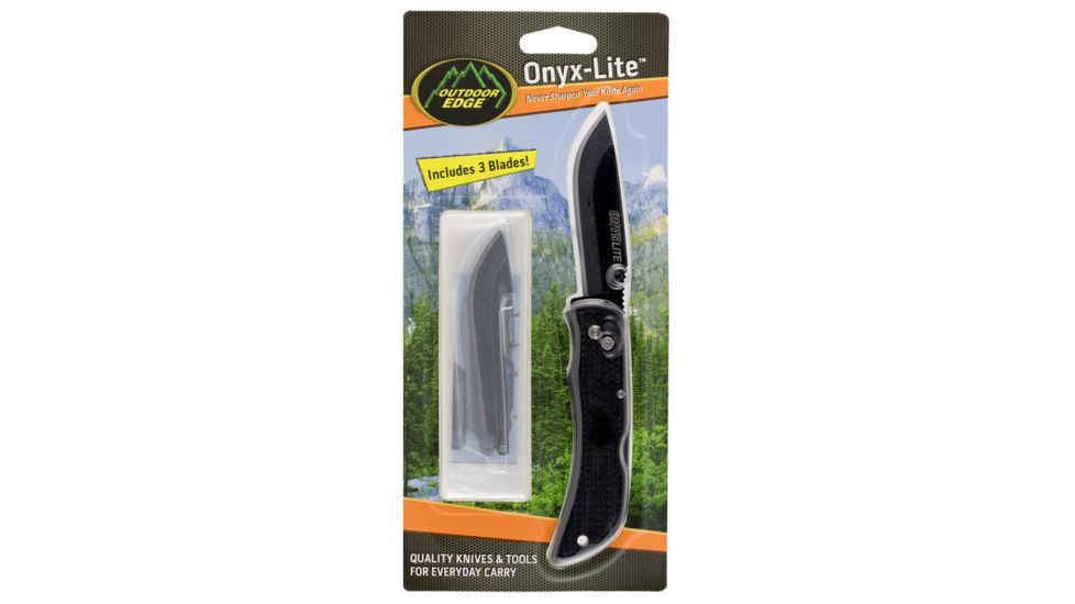 Outdoor Edge Cutlery Onyx-Lite Folding Knife, 2.5 in, 420J2 Stainless, Drop Point Tanto Blade, Glass-Filled Nylon, Black Handle, OX-30C