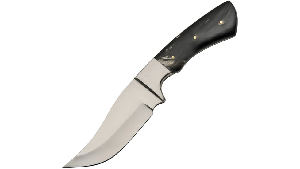 Pakistan 8023HN Knife, 8in Overall, 4in Satin SS Clip Point, Buffalo Horn Handle, Brown Leather Sheath, DH-8023HN