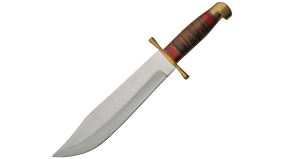 Pakistan Bowie Knife, 11.5 satin finish stainless clip point blade, Stacked leather handle, 203414