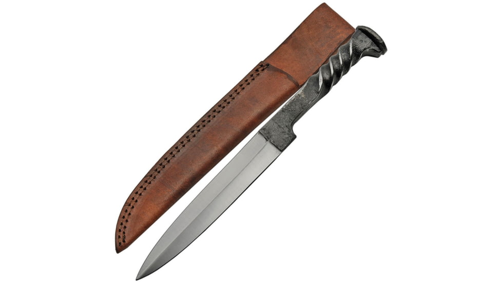 Pakistan Railroad Spike Dagger, 12in Overall, 6.5in Blade, Twisted handle, Brown Leather Sheath, HS-4415
