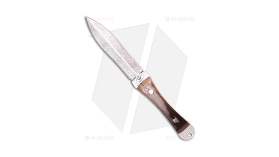 Paragon Eddie White Custom Dagger Neck Fixed Blade Knife, 2.75in, Damascus, Dagger Blade, Mammoth Tooth Brown Handle, Steel/Brown, 5.00in, BHQ-13111