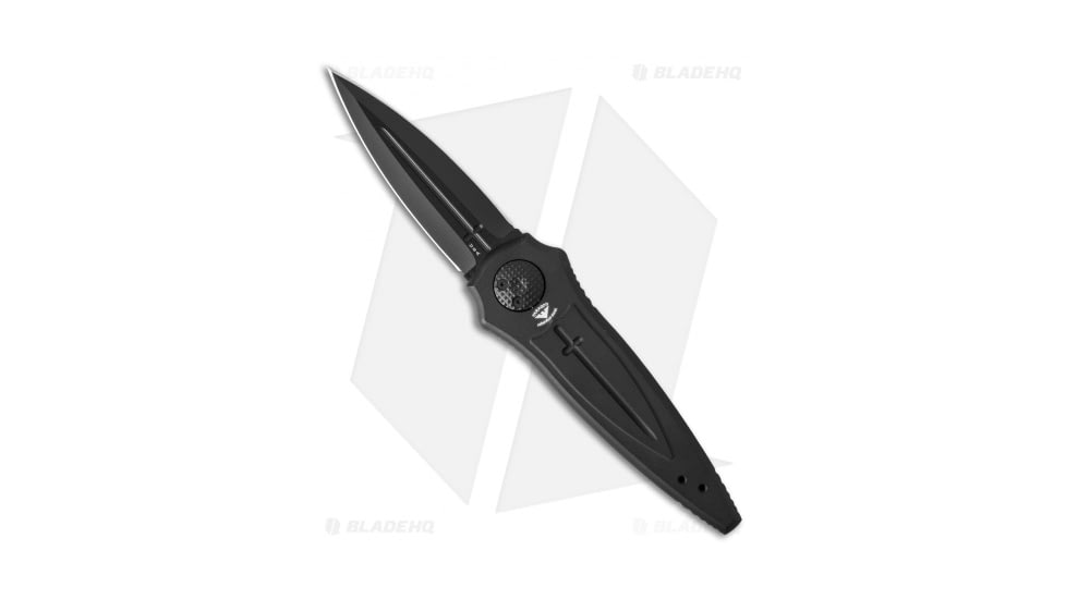 Paragon Warlock Enchanter Folding Knife, 3.875in, CPM S30V, Dagger Blade, Aluminum Black Handle, Cross/Shield/Sword, Black/Black, 9.375in, BHQ-35428
