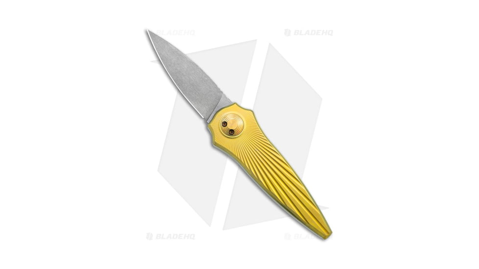 Paragon Warlock Enchanter Folding Knife, 3.875in, CPM S35VN Stainless Steel, Spear Point Blade, Titanium Gold Handle, Gray/Gray/Gold, 9.375in, BHQ-141594