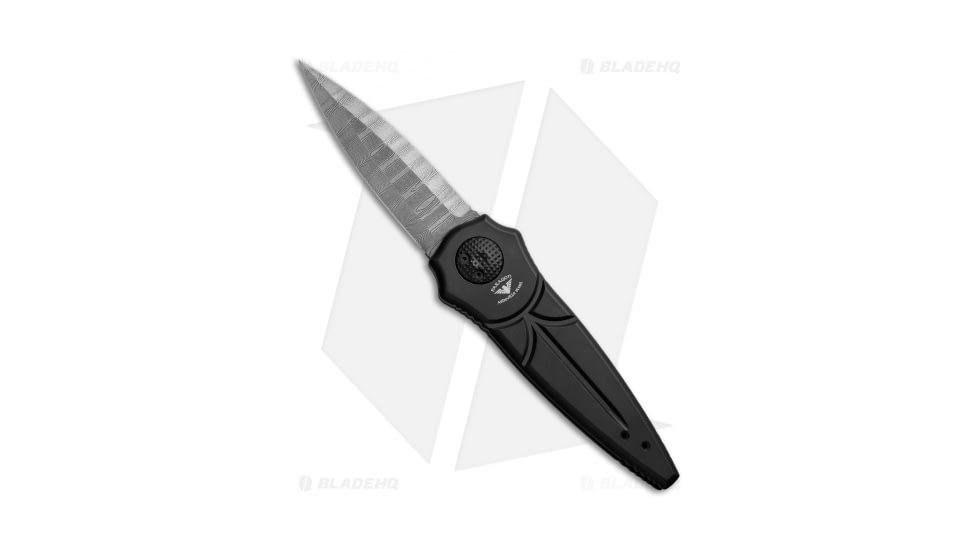 Paragon Warlock Enchanter Folding Knife, 3.875in, Damascus, Dagger Blade, Aluminum Black Handle, Black/Black, 9.375in, BHQ-36463