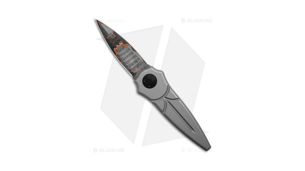 Paragon Warlock-X Folding Knife, 3.90in, Damascus, Dagger Blade, Aluminum Gray Handle, Black/Gray, 9.35in, BHQ-206686