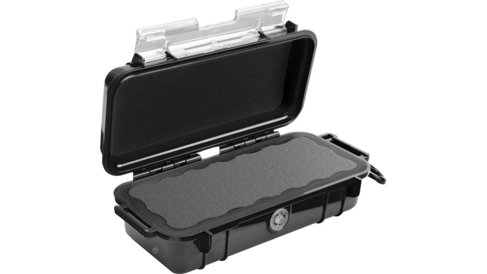 Pelican 1030 Micro Watertight Dry Box, 7.50x3.87x2.43in, Solid Black w/Carabiner, 1030-025-110