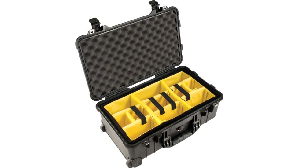 Pelican 1510 Carry On 22x13x9in Wheeled Protector Case, Black w/Padded Dividers 015100-0040-110
