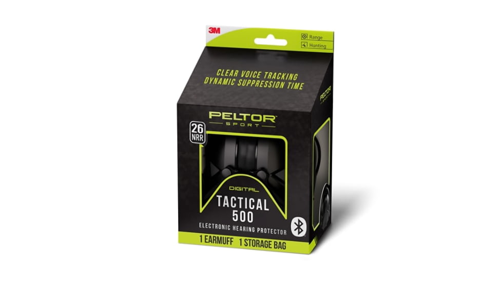 PELTOR Sport Tactical 500 Electronic Hearing Protection Ear Muffs. 26dB NRR, Bluetooth, Black, TAC500-NS-8