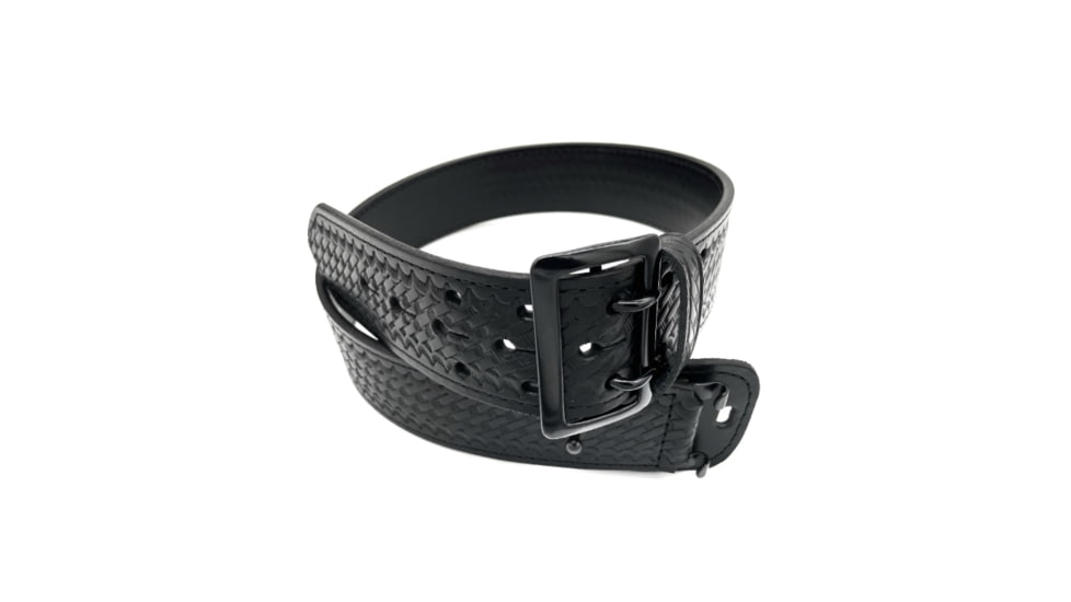 Perfect Fit 2.25in Fully Lined Sam Browne Leather Belt, Basket Weave, Black Buckle, Black, 30, 8000-BW-BK-30