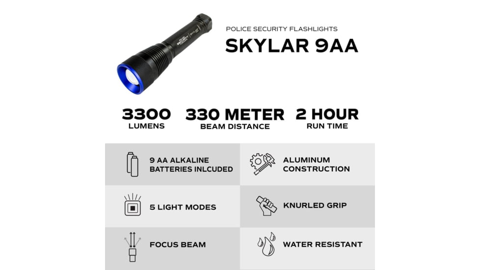 Police Security Flashlights Psf Skylar Flashlight White 3300 Lumens 9aa Batteries