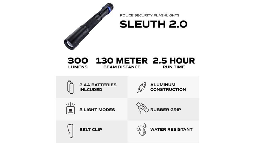 Police Security Flashlights Psf Sleuth 2.0 Flashlight Whte 350 Lum 2aa Batteries 3 Modes