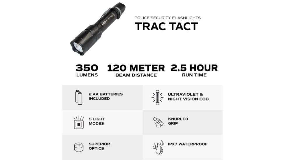 Police Security Flashlights Psf Trac Tact Flashlight White 350 Lum 2aa Batteries 3 Modes