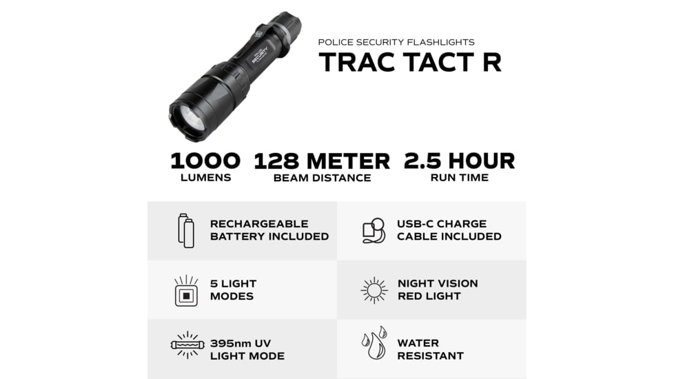 Police Security Flashlights Psf Trac Tact R Flashlight Wht 1000 Lum Rchble 5 Modes W/red