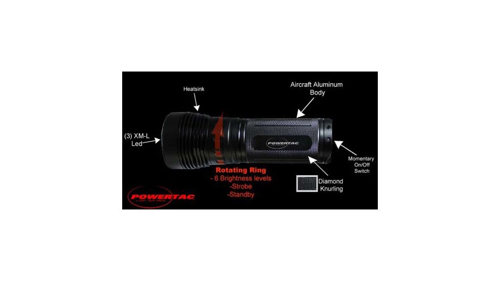 PowerTac X3000 Flashlight 3000 Lumens, Black POWERTAC-X3000