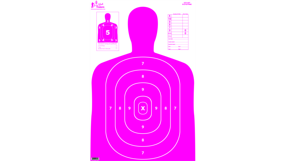 Pro-Shot B27 Silhouette Target-Pro Heavy Paper Targets, 23x35in, Pink/White, 5 Pack, B-27E-PINK-5PK