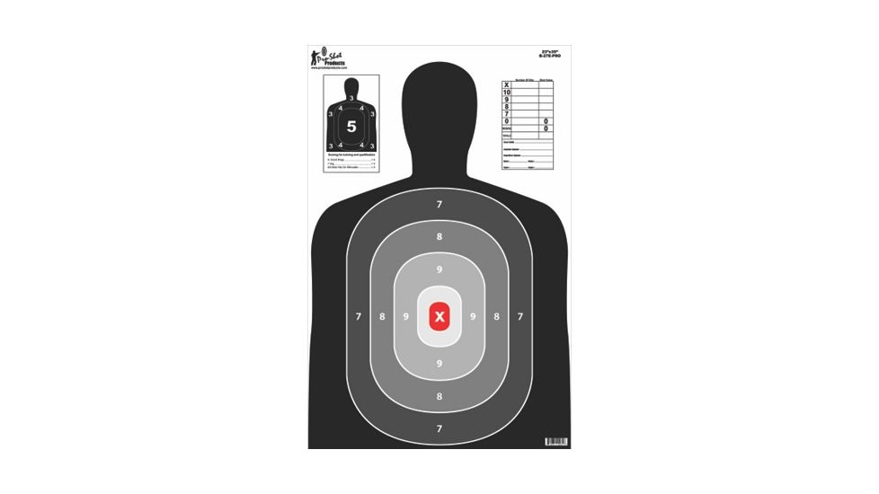 Pro-Shot B27 Silhouette Target-Pro Heavy Paper Targets, 23x35in, Black w/ Red Center , White, Red, 5 Pack, B-27E-PRO-5PK