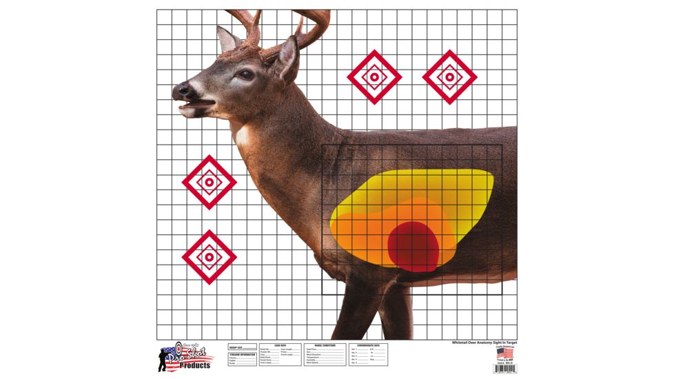 Pro-Shot Deer Sight-in Heavy Paper Targets, 25x25in, Whitetail, Multi-Color, 5 Pack, WDSI-5PK