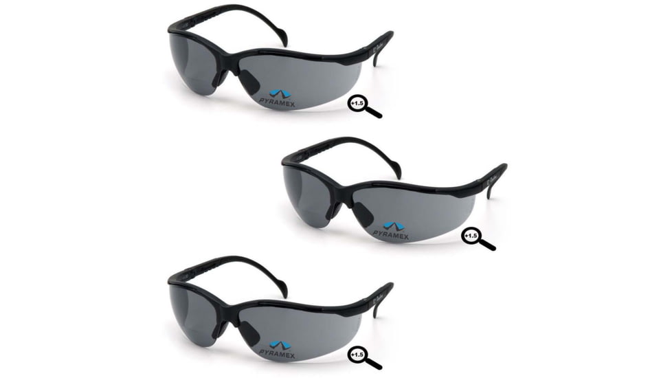 Pyramex V2 Readers Glasses - Gray + 1.5 Lens, Black Frame, Pack of 3
