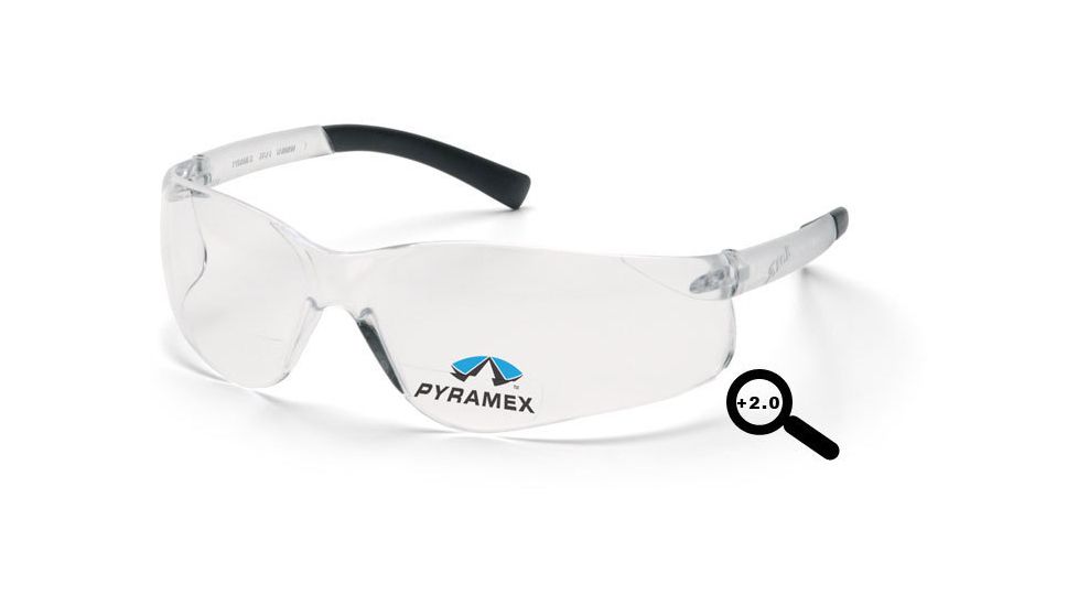 Pyramex Ztek Reader Eyewear - Clear + 2.0 Lens, Clear Frame S2510R20