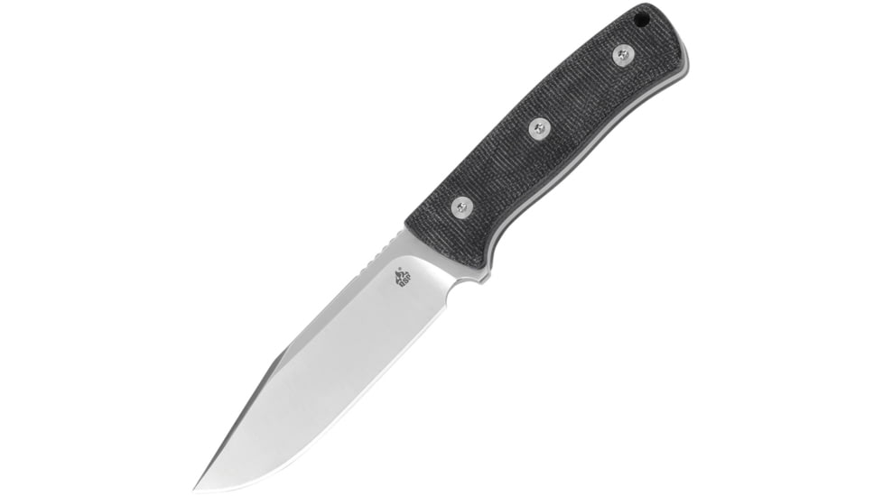 QSP Knife Bison Fixed Blade Black Knife, 4.5 satin finish D2 tool steel clip point blade, Black linen micarta handle, QS134-A