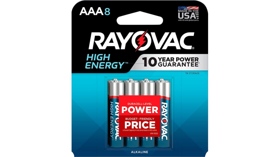 Rayovac AAA HIGH ENREGY Alkaline Batteries Silver/Blue 1.5 Volts 1,123 mAh 8 Single Pack, 8248T102