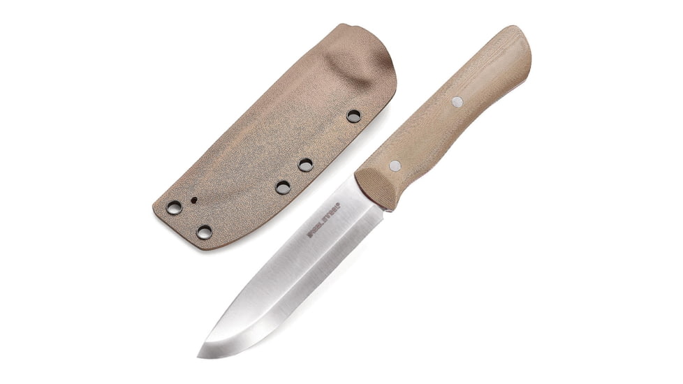 Real Steel Bushcraft III Coyote Fixed Blade Knife, 8.5in Overall, 4in Satin D2 Tool Steel Blade, Coyote Tan G10 Handle, Belt Adapter, Coyote Brown Kydex Belt Sheath, Coyote tan, 3726