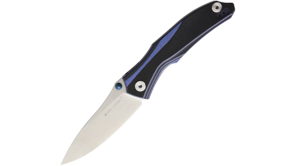 Real Steel E802 Horus Linerlock with and Blue G10 Handle, 3.75in Stonewash 14C28N Sandvik SS Drop Point, G10 Handle, Black, 7432