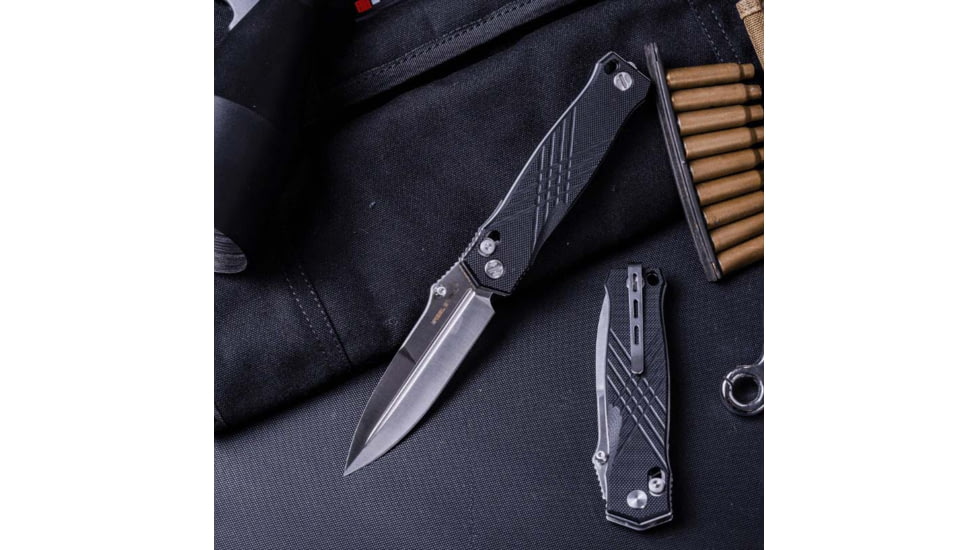 Real Steel Muninn Black G10 Folding Knife, 4.5in Closed, 3.63in Satin VG-10 SS Blade, Black G10 Handle, 7751BS