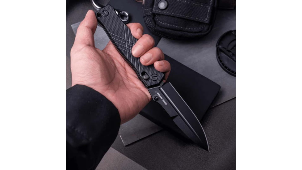 Real Steel Muninn Blackout Folding Knife, 4.63in Closed, 3.63in Black Stonewash VG-10 SS Blade, Black G10 Handle, 7752B