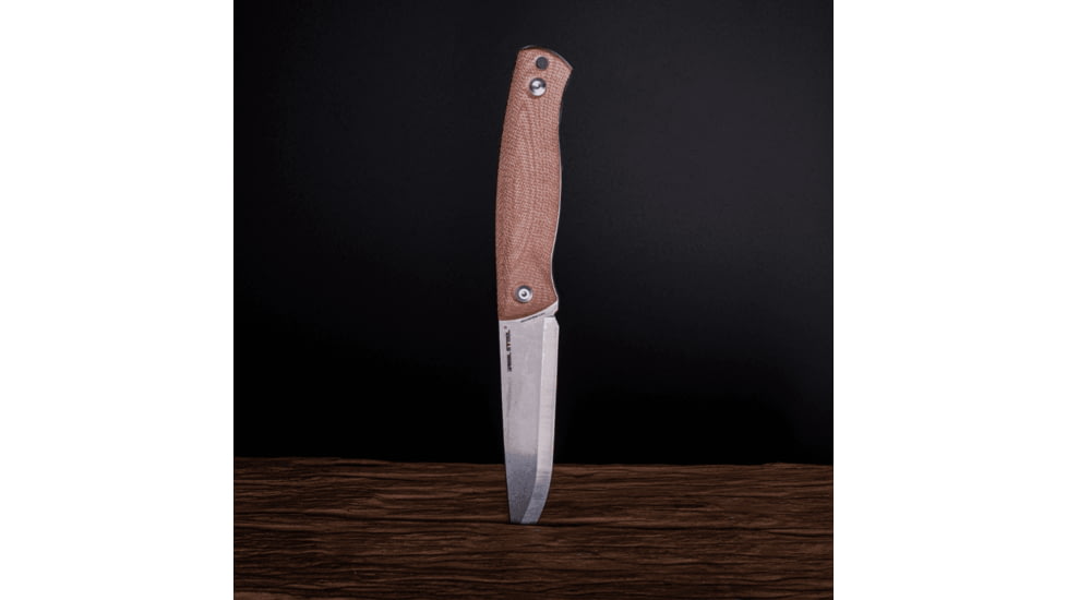 Real Steel Pathfinder Fixed Blade Knife, 4.57in, 14C28N Steel, Brown Micarta Handle, 3851B