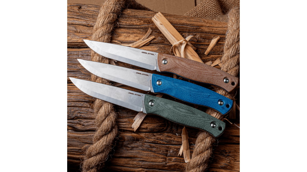 Real Steel Pathfinder Fixed Blade Knife, 4.57in, 14C28N Steel, Brown Micarta Handle, 3851B
