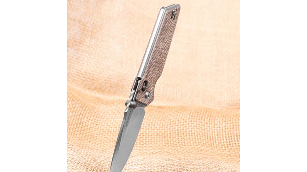 Real Steel Sacra Natural Folding Knife, 4.13in Closed, 3.13in Stonewash Bohler K110 SS Blade, Natural Canvas Micarta Handle, 7711N