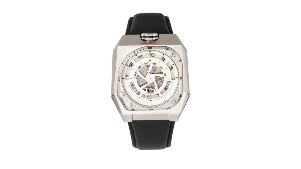 Reign Asher Automatic Sapphire Crystal Leather-Band Watch, Silver/Black, One Size, REIRN5101