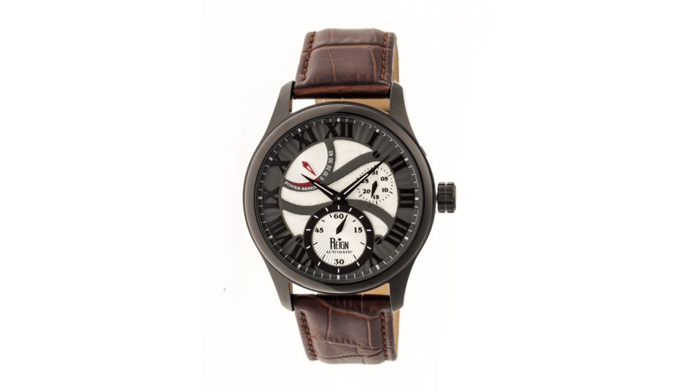 Bhutan Genuine Leather Mens Watch,Black/Grey Dail,Grey Case,Brown
