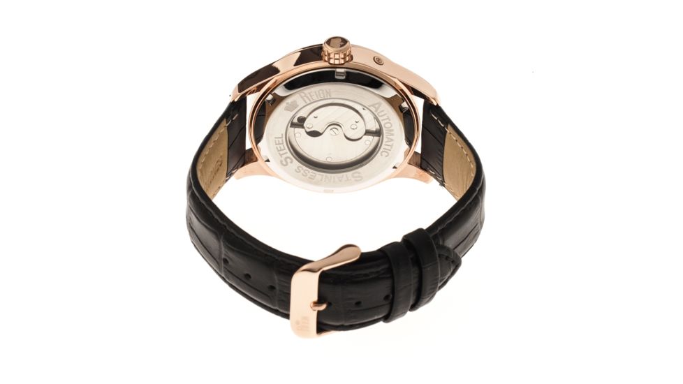 Bhutan Genuine Leather Mens Watch,Black/Rose Gold Dial,Rose Gold Case,Black