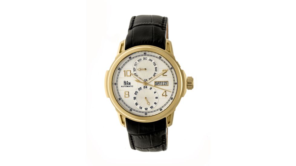 Reign Cascade Automatic Leather-Band Watch w/Day/Date, Silver REIRN4403