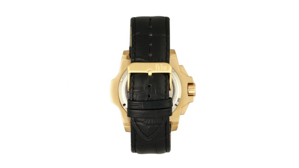Reign Commodus Automatic Skeleton Leather-Band Watch, Gold/Black, One Size, REIRN4004