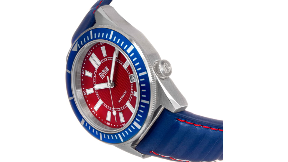 Reign Francis Leather-Band Watch w/Date, Blue/Red, One Size, REIRN6306