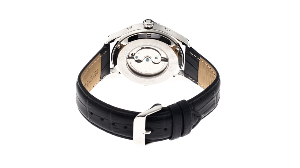 Gustaf Genuine Leather Mens Watch,Grey Dial,Steel Case,Black