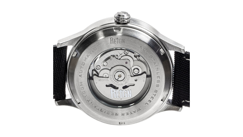 Reign Henry Automatic Canvas-Overlaid Leather-Band Watch w/Date, Silver - Mens, REIRN6201