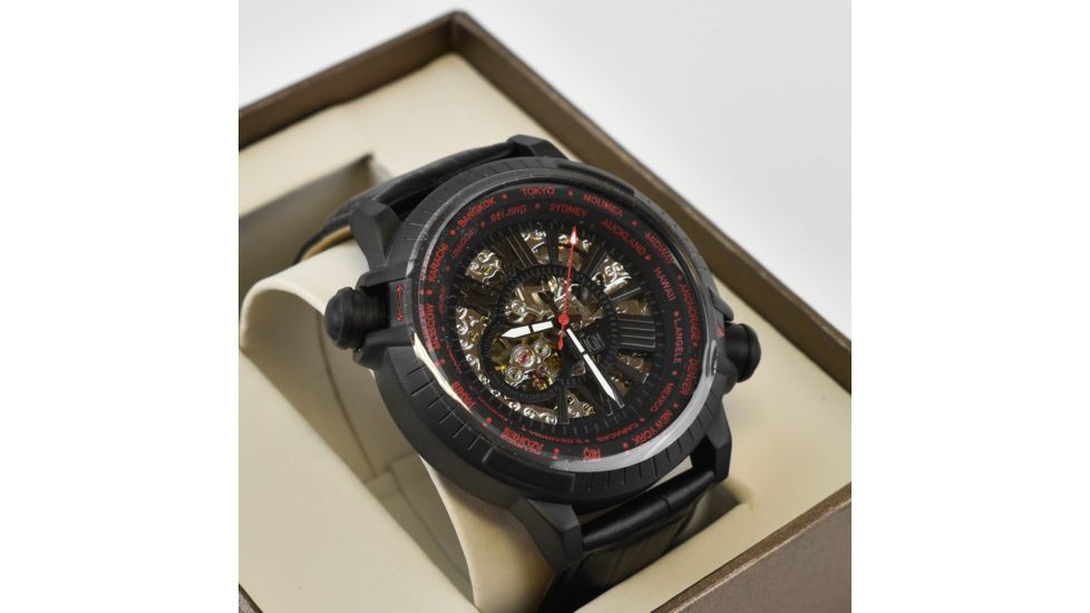 Reign Mens Thanos Watch,Red Dial,Black Bezel,Black Leather Strap REIRN2103