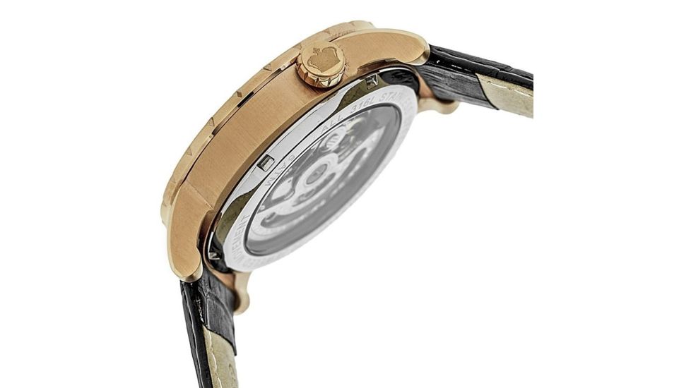 Reign Mens Xavier Automatic Skeleton Dial Crocodile-Embossed Leather Strap Watch Rose Gold Bezel, Rose Gold/Circle-shaped Case, Silver/analog Dial, Rose Gold Hands REIRN3905