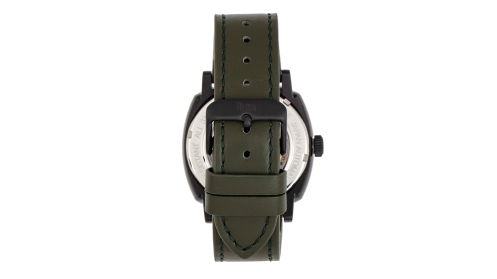 Reign Napoleon Automatic Semi-Skeleton Leather-Band Watch, Black/Green, One Size, REIRN5806