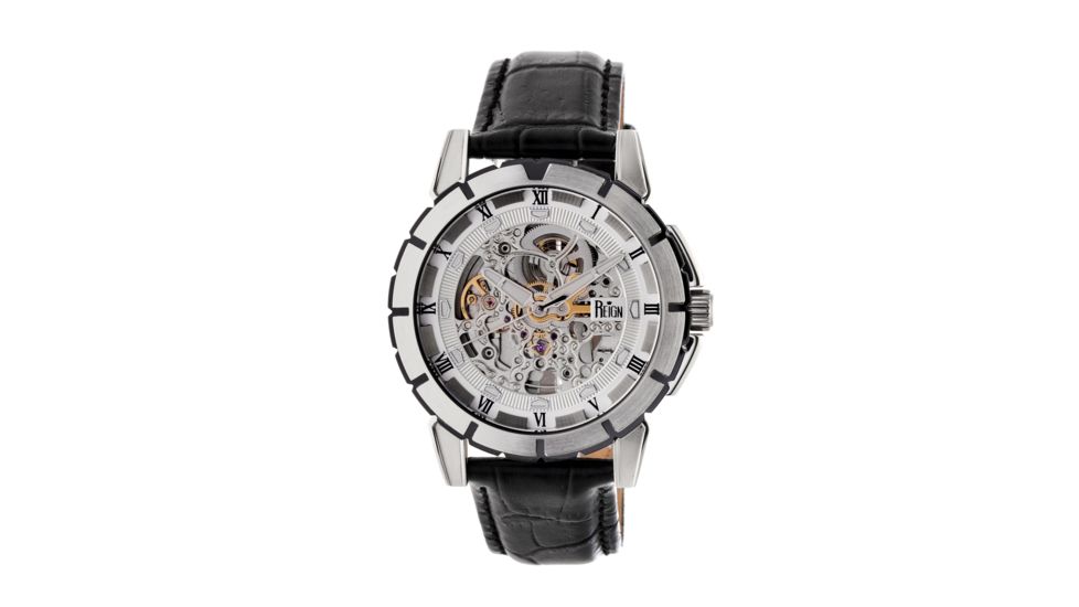 Reign Philippe Automatic Skeleton Dial Leather-Band Watch, Silver REIRN4603