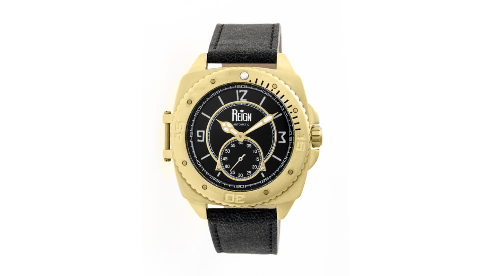 Reign RN1705 Churchill Mens Watch, Black Band, Black Face, Gold Case REIRN1705