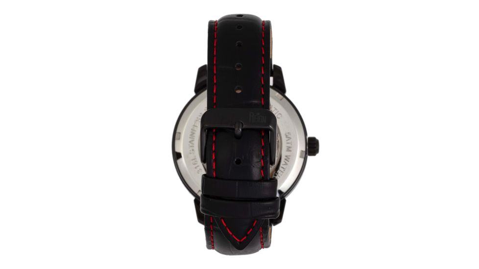 Reign Rudolf Automatic Skeleton Leather-Band Watch, Black/Red, One Size, REIRN5904