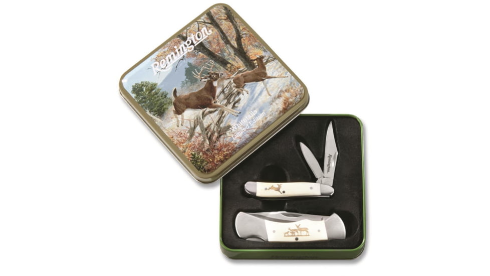 Remington Hardwoods Haven Nostalgic Collector Tin Gift Knife Set, Stainless Steel Blades, 15693