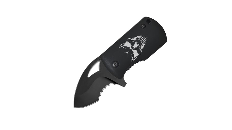 Renegade Tactical Steel Fast Clip - Black Skull, 1.5in 420 Stainless Blade, Aluminum Handle, RT137